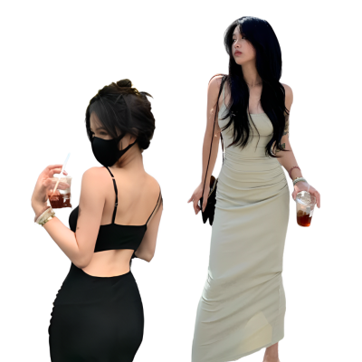 收腰修身辣妹吊帶長裙 編號:C06