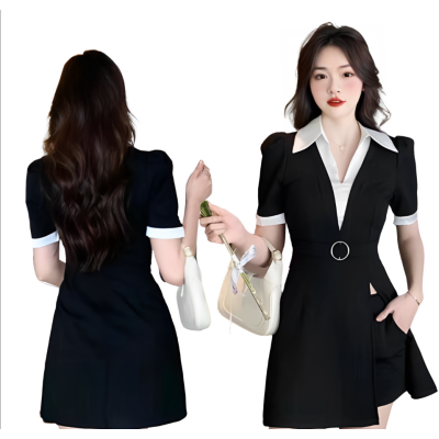 緞面假兩件連衣裙+短褲套裝兩件套 編號:C148