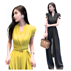 V領收腰短袖連體褲 編號:C166