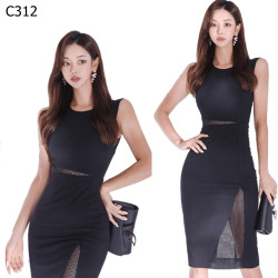 網紗拼接黑色背心裙編號:C312
