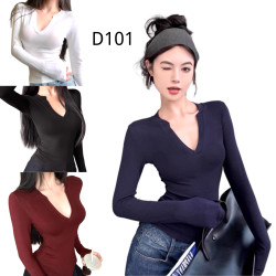 V領長袖修身打底衫 純色顯瘦內搭上衣 編號:D101