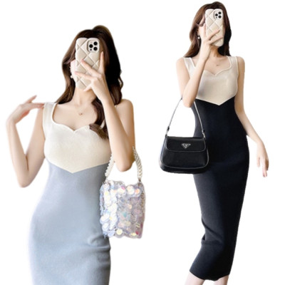 針織吊帶洋裝女夏季新款打底內搭修身高腰顯瘦長無袖背心長裙編號:C201