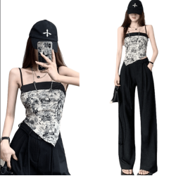 水墨画吊带+寬鬆長褲 套装 編號:B277