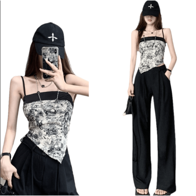 水墨画吊带+寬鬆長褲 套装 編號:B277