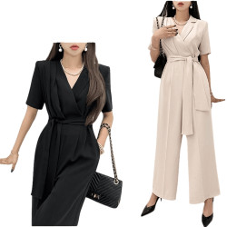 氣質繫帶收腰連體闊腿褲 編號:B316