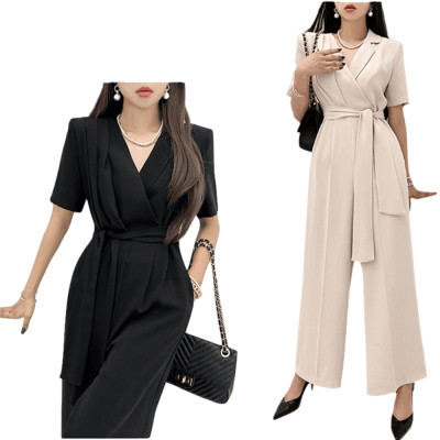 氣質繫帶收腰連體闊腿褲 編號:B316