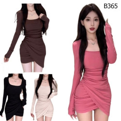 性感U領長袖連身裙 編號:B365