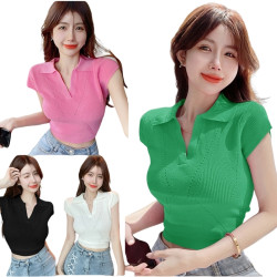 POLO領短針織上衣 編號:B470