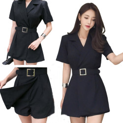 V領收腰連身褲  編號:B480