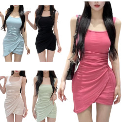 方領吊帶連衣裙 編號:B487