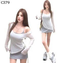 長袖吊帶洋裝(附胸墊)+防曬罩衫編號:C379