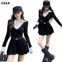 假兩件襯衫連身裙編號:C414 假兩件襯衫連身裙編號:C414