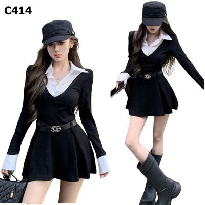 假兩件襯衫連身裙編號:C414