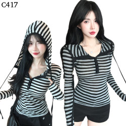 條紋連帽衫編號:C417