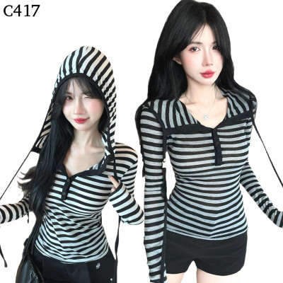 條紋連帽衫編號:C417