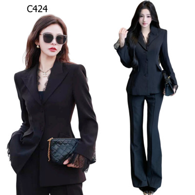 西裝套裝氣質蕾絲西裝外套微喇叭褲編號:C424