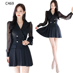 氣質收腰時尚百褶裙洋裝編號:C469