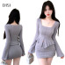 大圓領長袖上衣+半身裙 編號:D151
