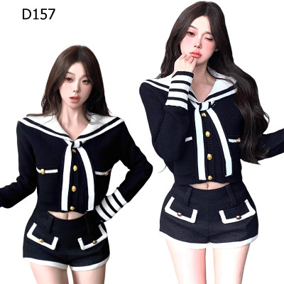 海軍領針織開衫+短褲套裝 編號:D157