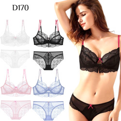 超薄蕾絲撞色內衣套裝 編號:D170