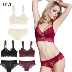 蕾絲薄棉杯側收5排扣內衣套裝 編號:D171