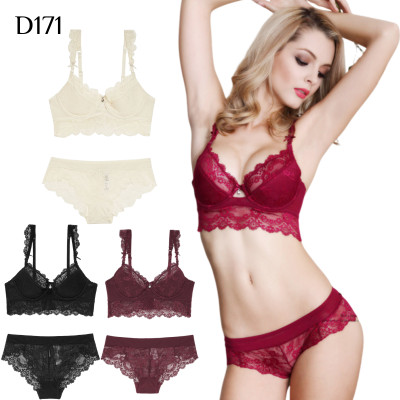 蕾絲薄棉杯側收5排扣內衣套裝 編號:D171