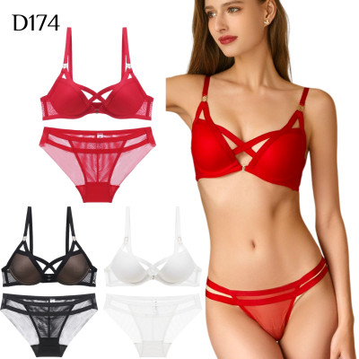 網紗聚攏上托文胸內衣套裝 編號:D174