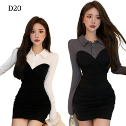 Polo領假兩件包臀洋裝 編號:D20