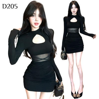 性感辣妹透視鏤空修身包臀連衣裙 編號:D205