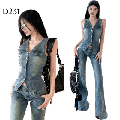 漸變牛仔背心喇叭褲套裝 編號:D231 漸變牛仔背心喇叭褲套裝 編號:D231