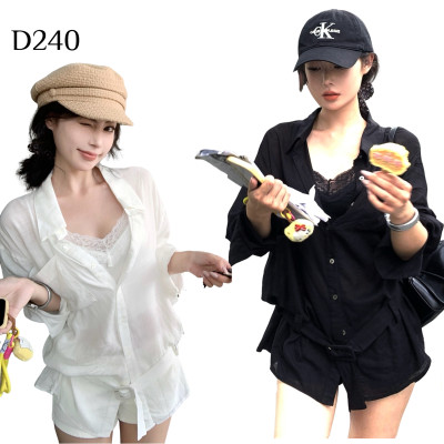 蕾絲拼接吊帶+襯衫 編號:D240