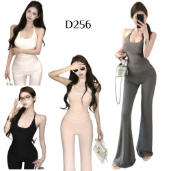 帶胸墊掛脖背心 + 喇拖地長褲 編號:D256