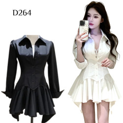 露肩連衣裙+安全裤+蕾丝背心 編號:D264