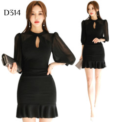 圓領鏤空荷葉邊包臀連衣裙 編號:D314