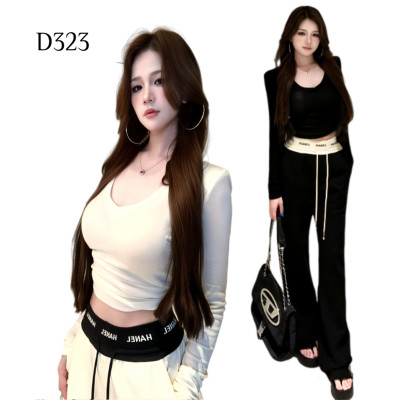 微透V領上衣+字母拼接褲套裝 編號:D323