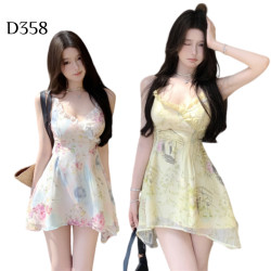 V領碎花不規則背心裙 編號:D358