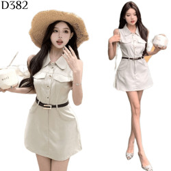 法式翻領背心連衣裙 編號:D382