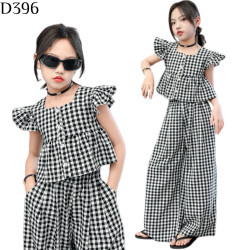 飛飛袖格子褲套裝 編號:D396