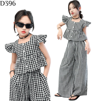 飛飛袖格子褲套裝 編號:D396