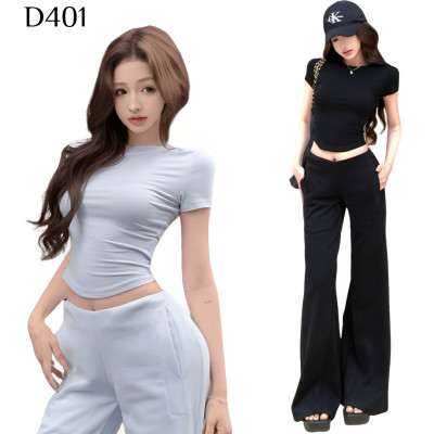 圓領T恤 + 高腰闊腿褲套裝 編號:D401 圓領T恤 + 高腰闊腿褲套裝 編號:D401