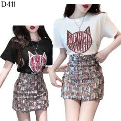 亮片釘珠撞色短裙套裝 編號:D411