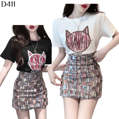 亮片釘珠撞色短裙套裝 編號:D411