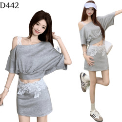 斜肩蕾絲裙褲套裝 編號:D442