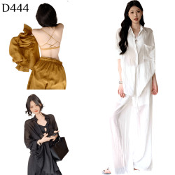 白色翻領襯衫 + 抽繩休閒褲套裝 編號:D444