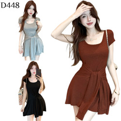 綁帶假兩件連衣裙 編號:D448