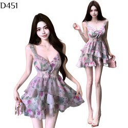 碎花荷葉邊V領短裙 編號:D451 碎花荷葉邊V領短裙 編號:D451