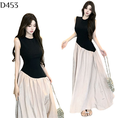 灰粉千金風拼接連衣裙 編號:D453