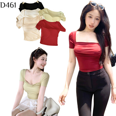 褶皺方領胸墊T恤 編號:D461