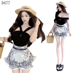 辣妹掛脖蕾絲短褲套裝 編號:D477