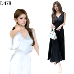 領緞面繫帶長裙 編號:D478